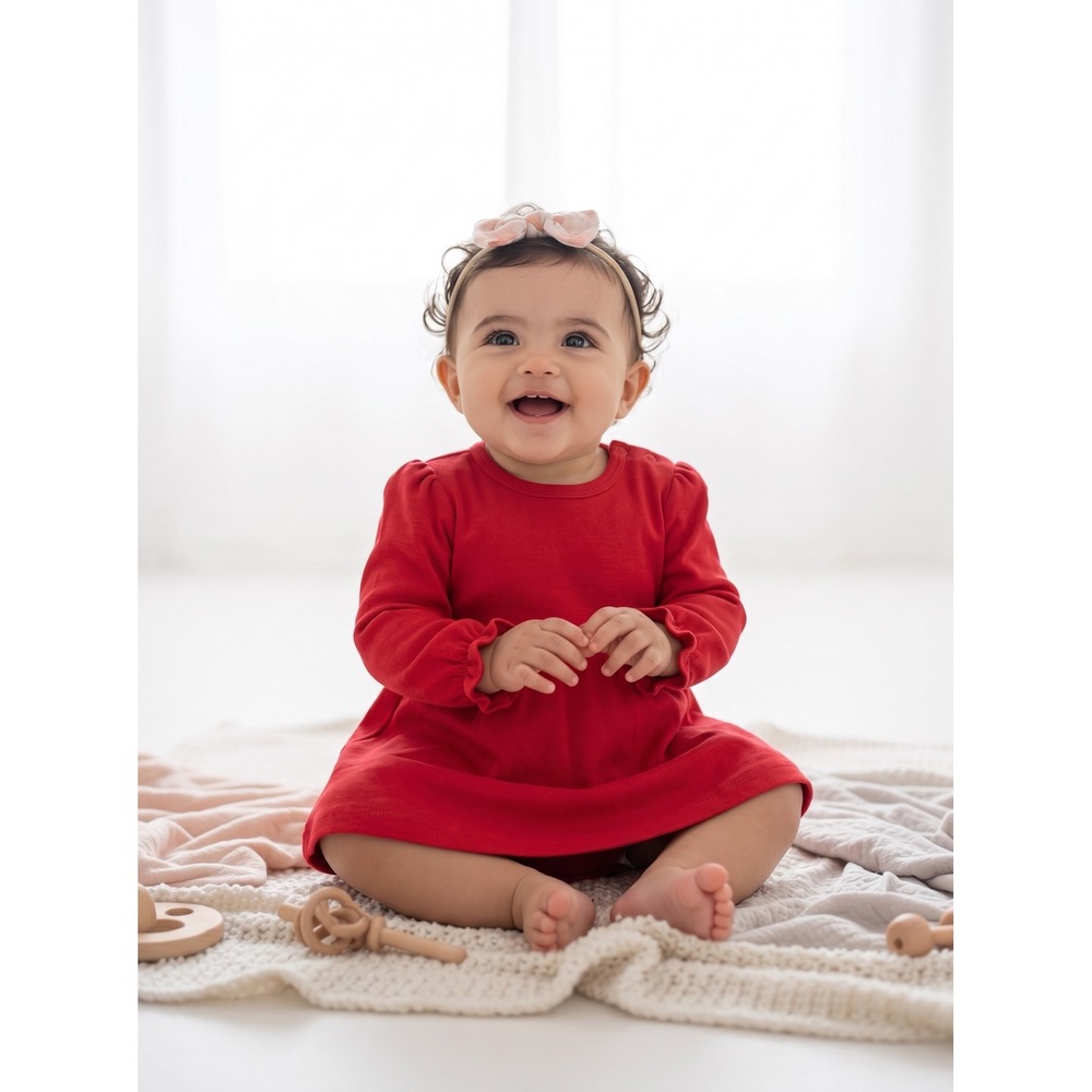 The Beaufort Bonnet Company Red Knit Ruffle Sleeve A-Line Dress Kids